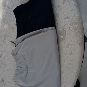 Greg Norman All Day Comfort Shorts in XL - Set of 2: Navy & Light Tan